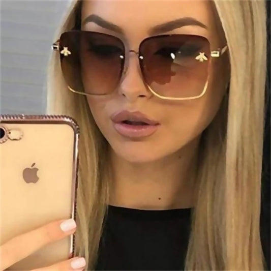 New Fashion Lady Oversize Rimless Square Bee Sunglasses