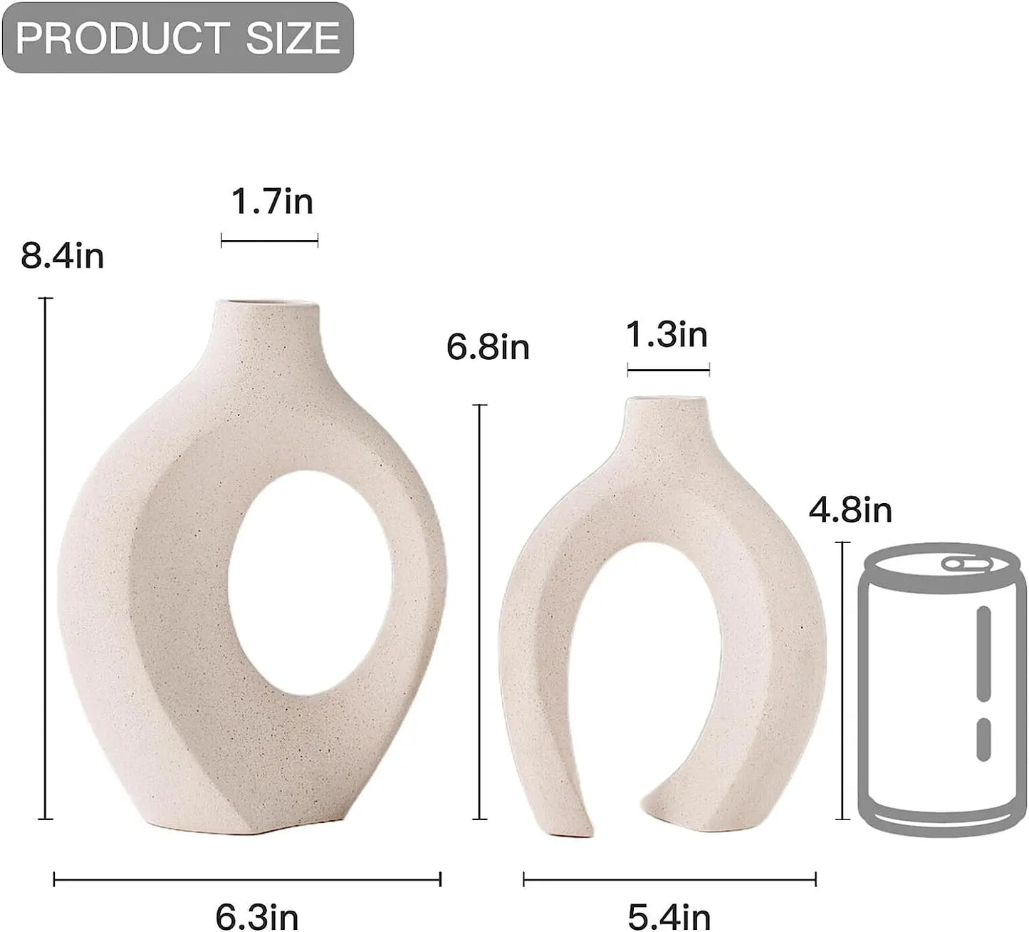 White Ceramic Vase Set of 2 (Boho Donut Vases)